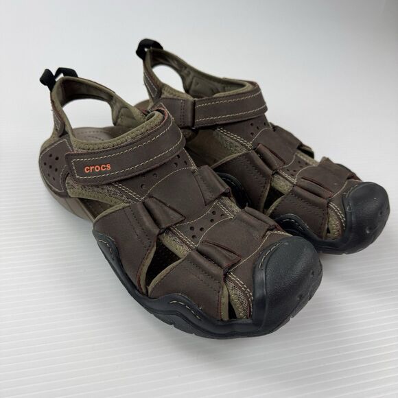 Crocs Swiftwater Sandals Men’s M 12 Brown Olive Trail Hiking Water Shoes 204562 - Picture 1 of 14